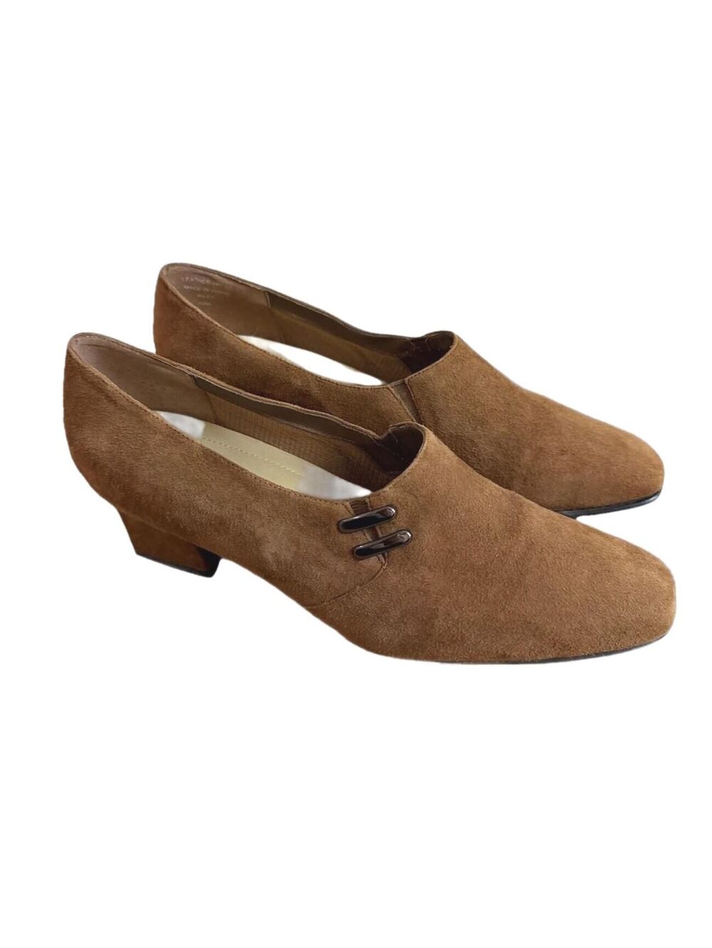Karen Scott Women’s 10M Brown Suede Square Toe Low Heel Pumps Vintage Style